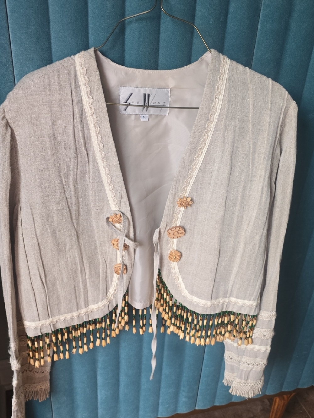 Sue Wong Beige Lined Jacket with Satin Label